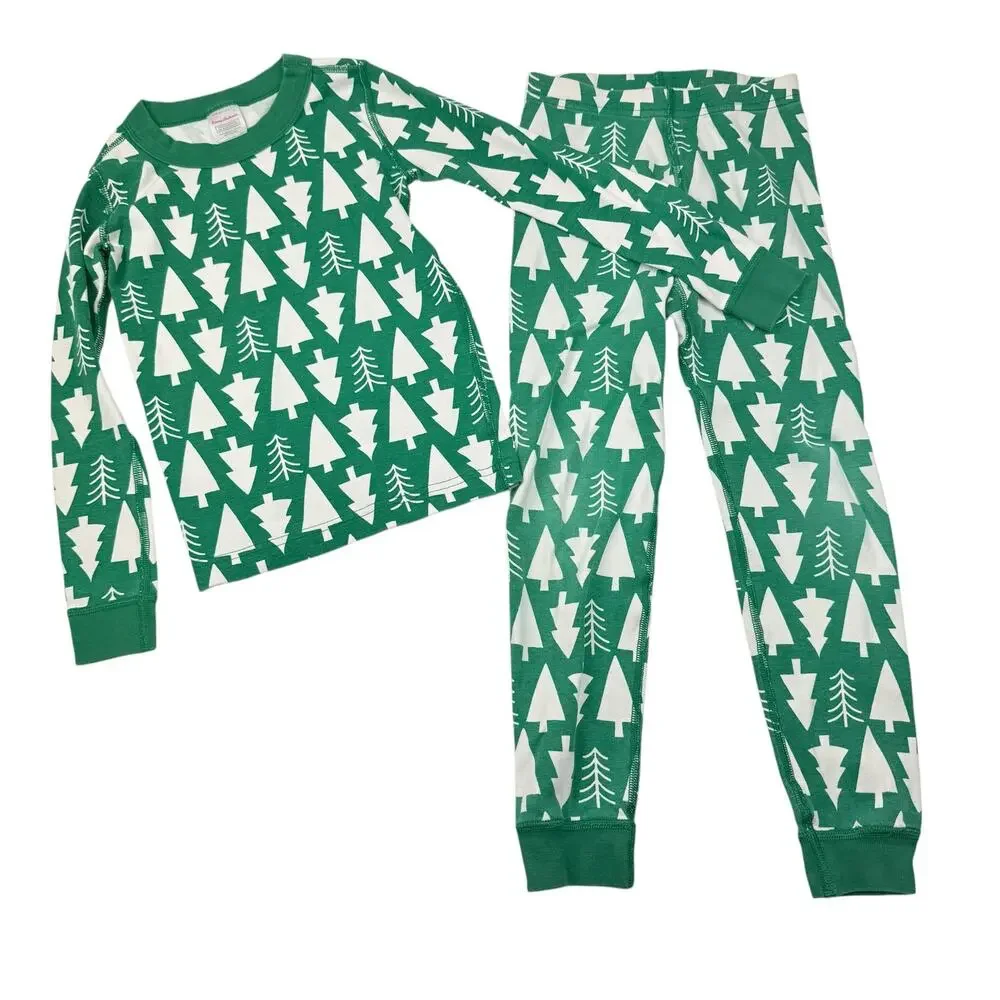 Hanna Andersson Organic Green Trees Long Johns Pajama Set, Size 6/7